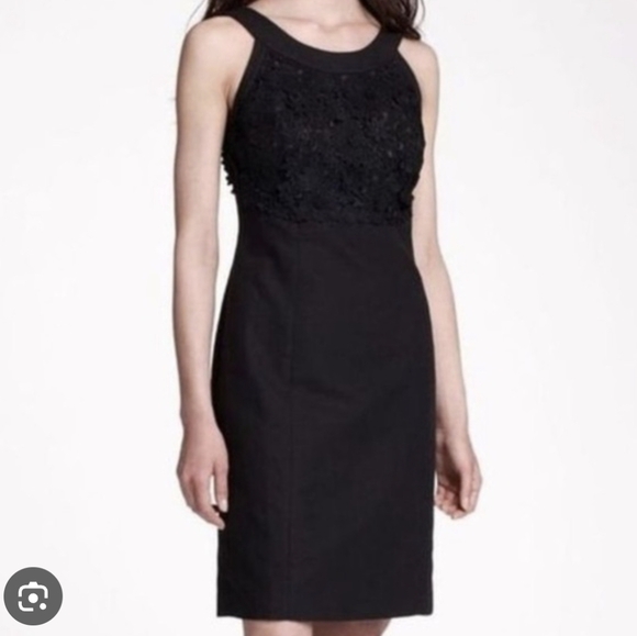 Anthropologie Postmark Cotton And Linen Dress Black Floral Appliques Size 12 - Picture 1 of 7